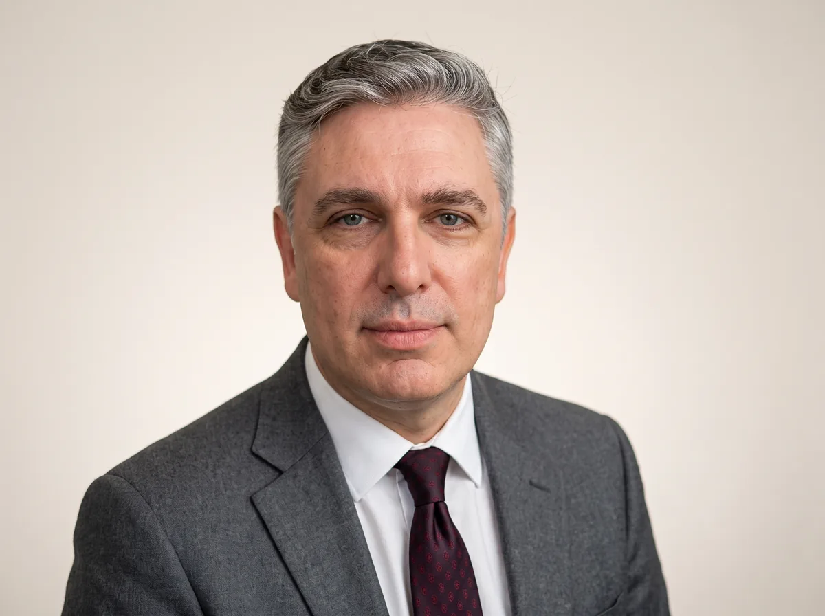 Retrato de David Gruber Ghirardi, advogado, de terno cinza e gravata